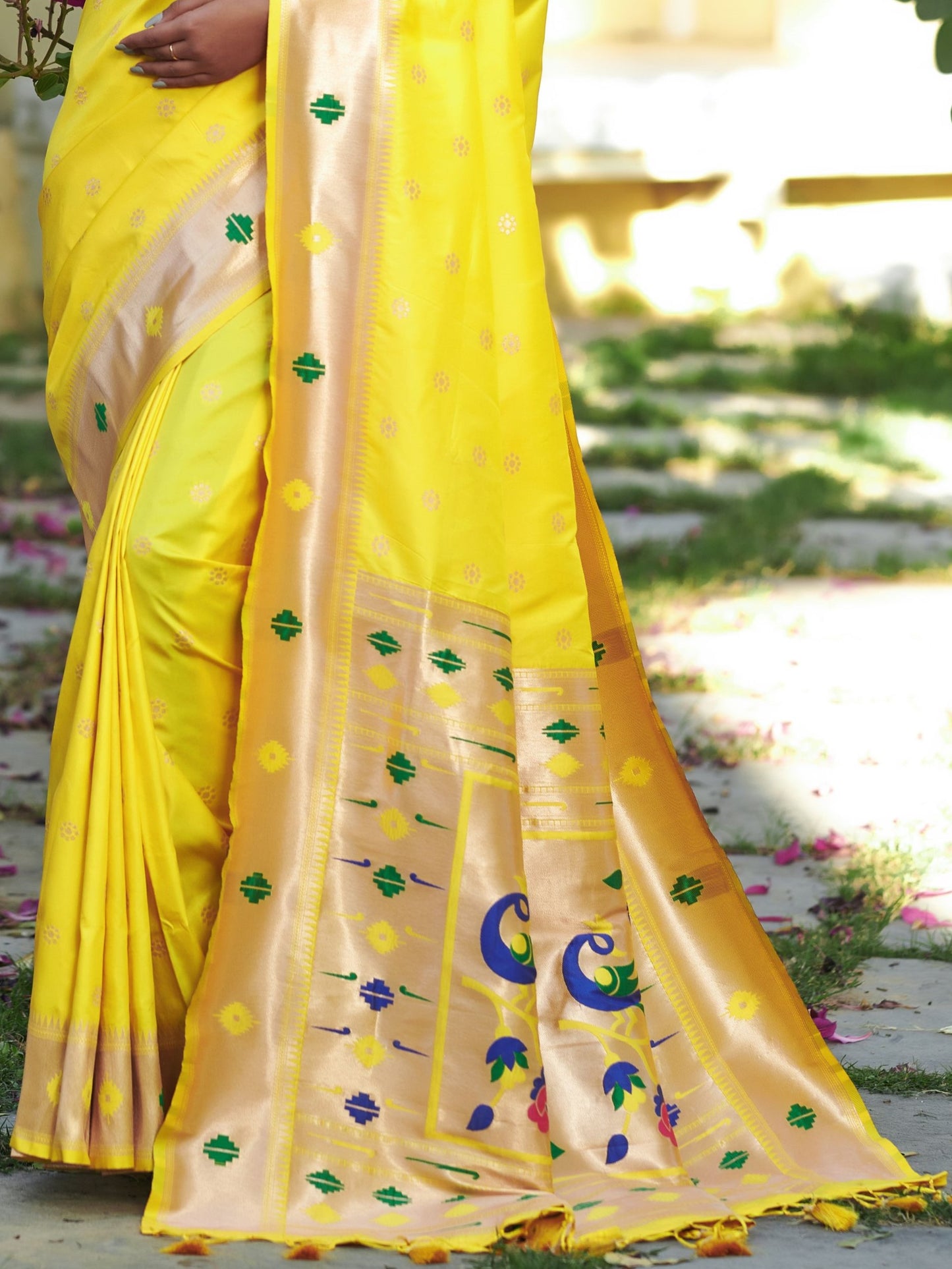 Fluorescent Yellow Paithani Saree
