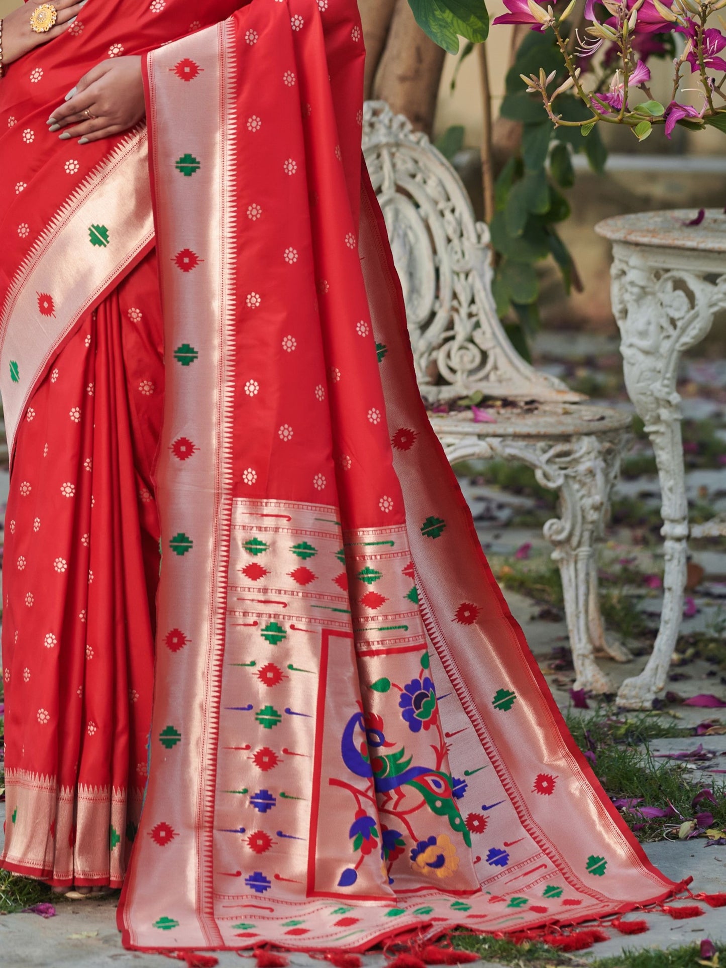 Geranium Red Paithani Saree