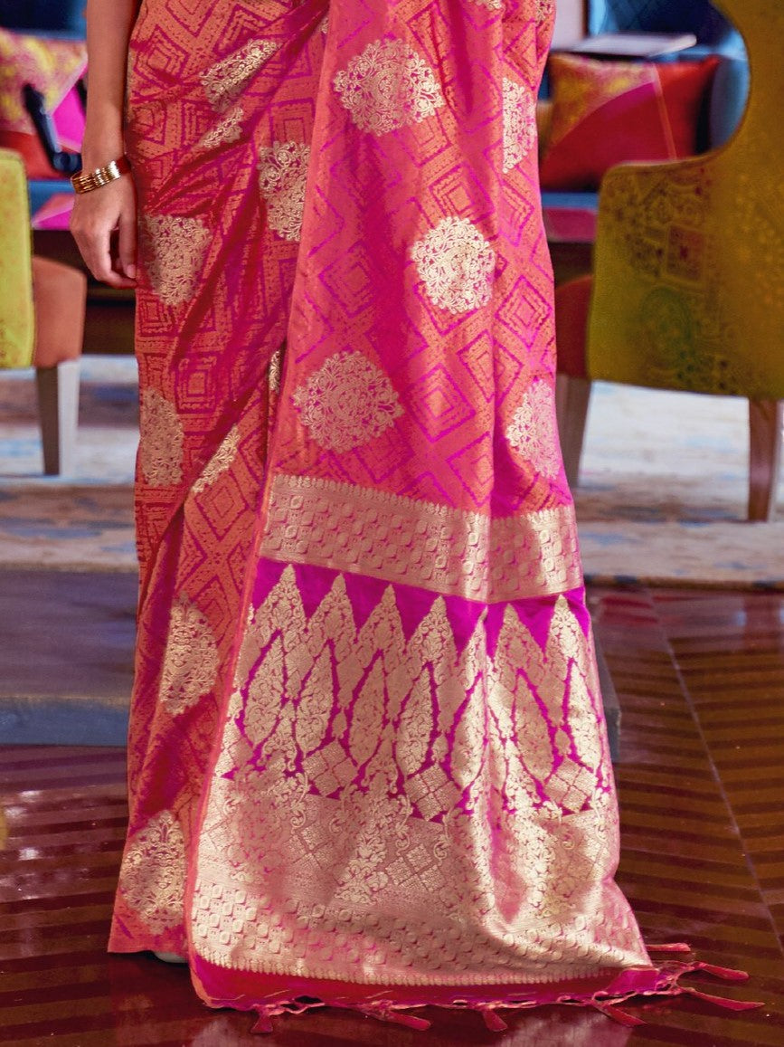 Georgia Pink Satin Silk Banarasi Saree