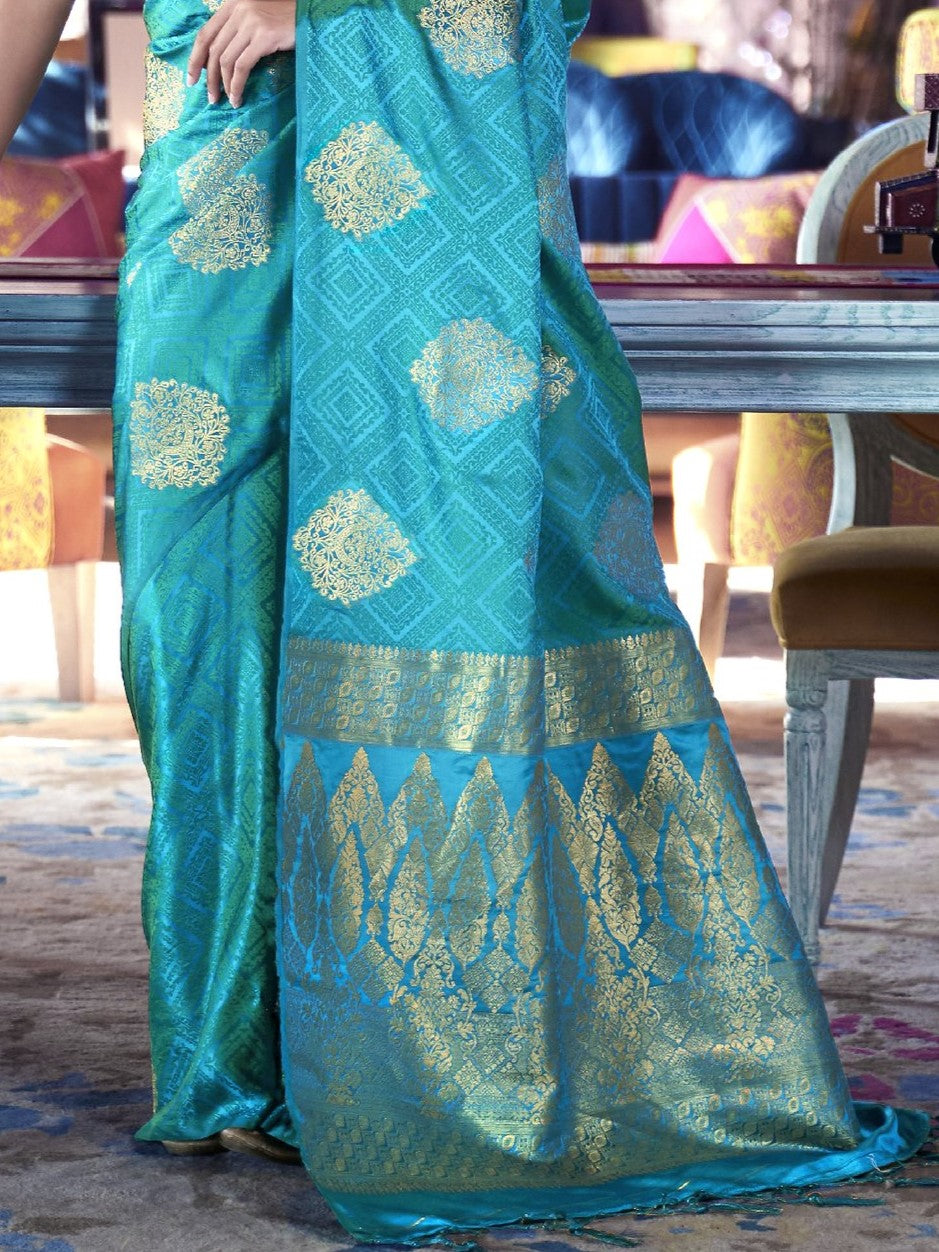 Comic Blue Satin Silk Banarasi Saree