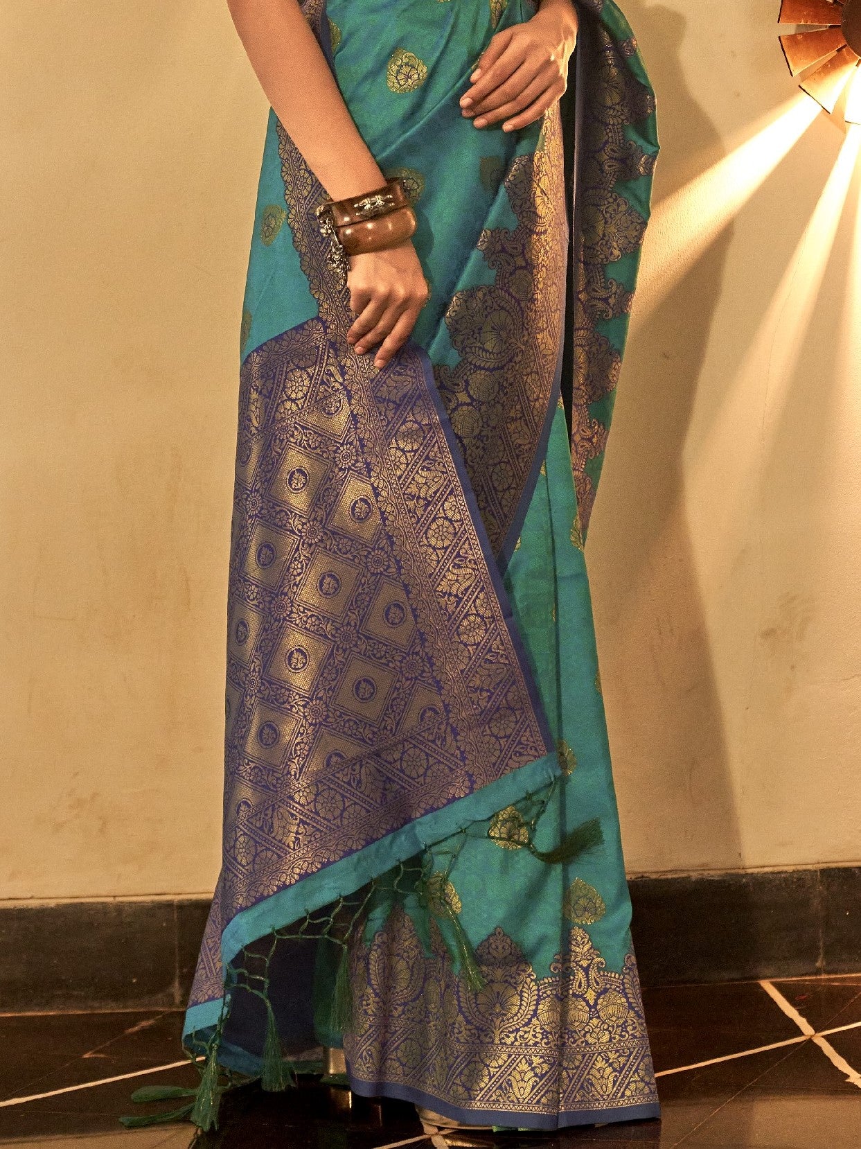 Peacock Blue Woven Banarasi Saree
