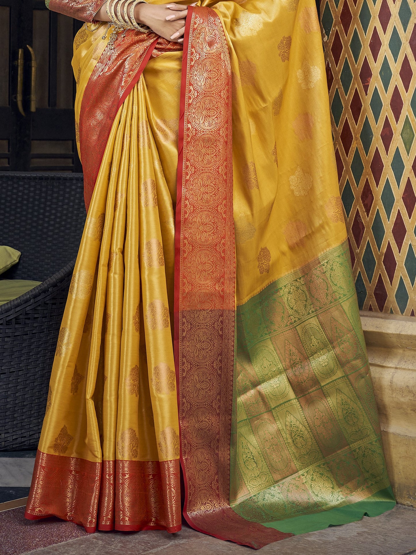 Amber Yellow Tissue Silk Saree