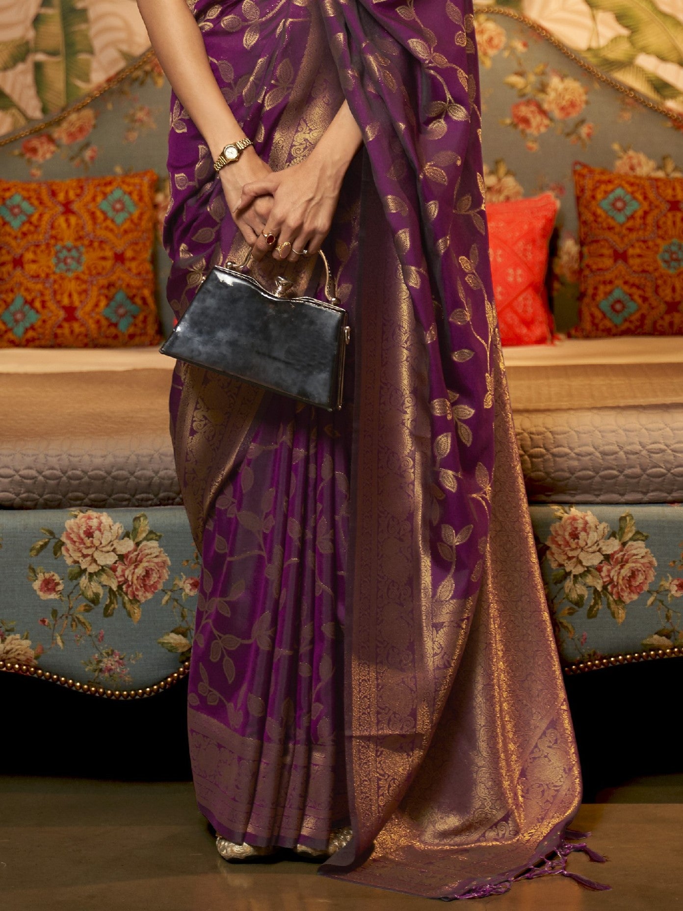 Byzantium Purple Woven Banarasi Saree