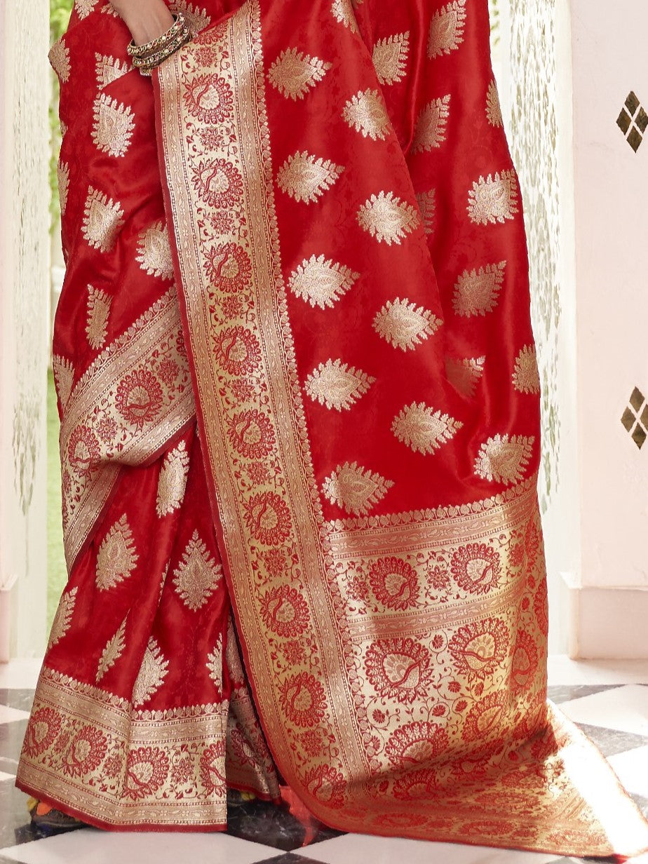 Bridal Red Satin Silk Banarasi Saree
