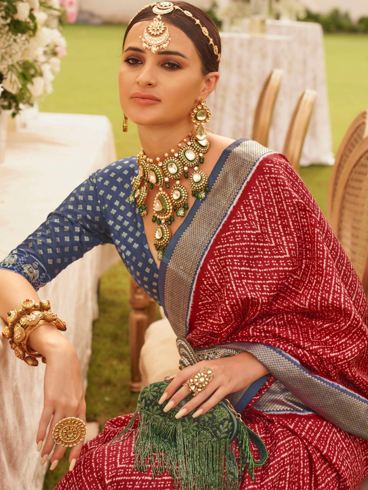 Deep Red and Blue Patola Saree