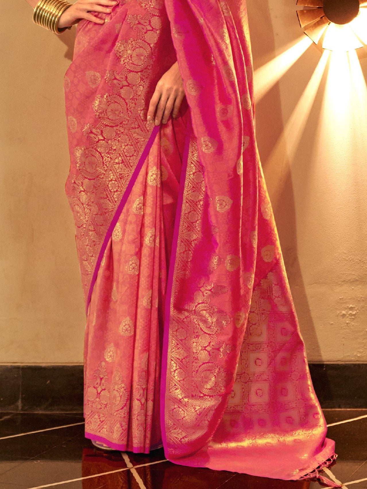 Coral Pink Woven Banarasi Saree