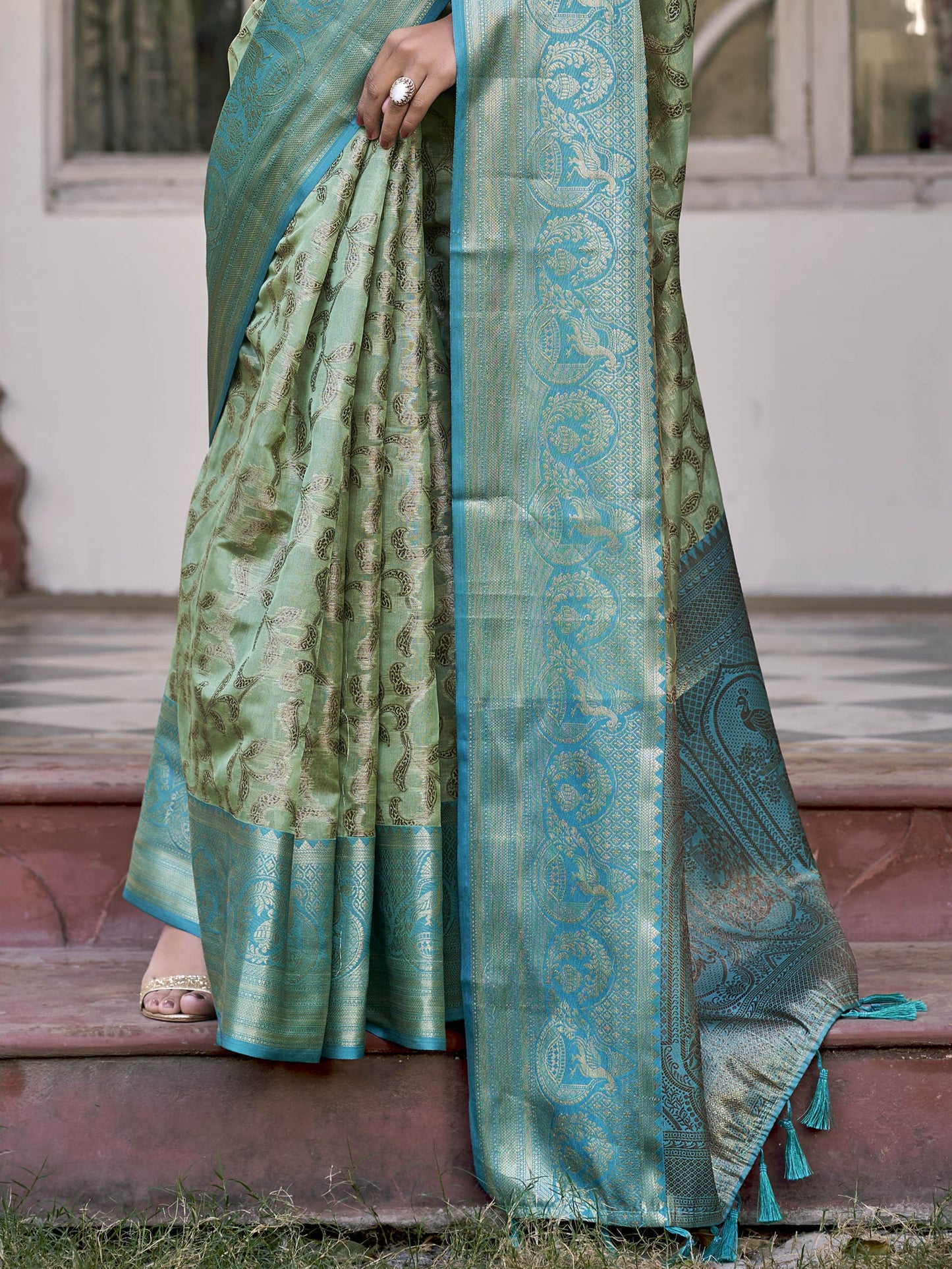 Fern Green Tissue Silk Saree