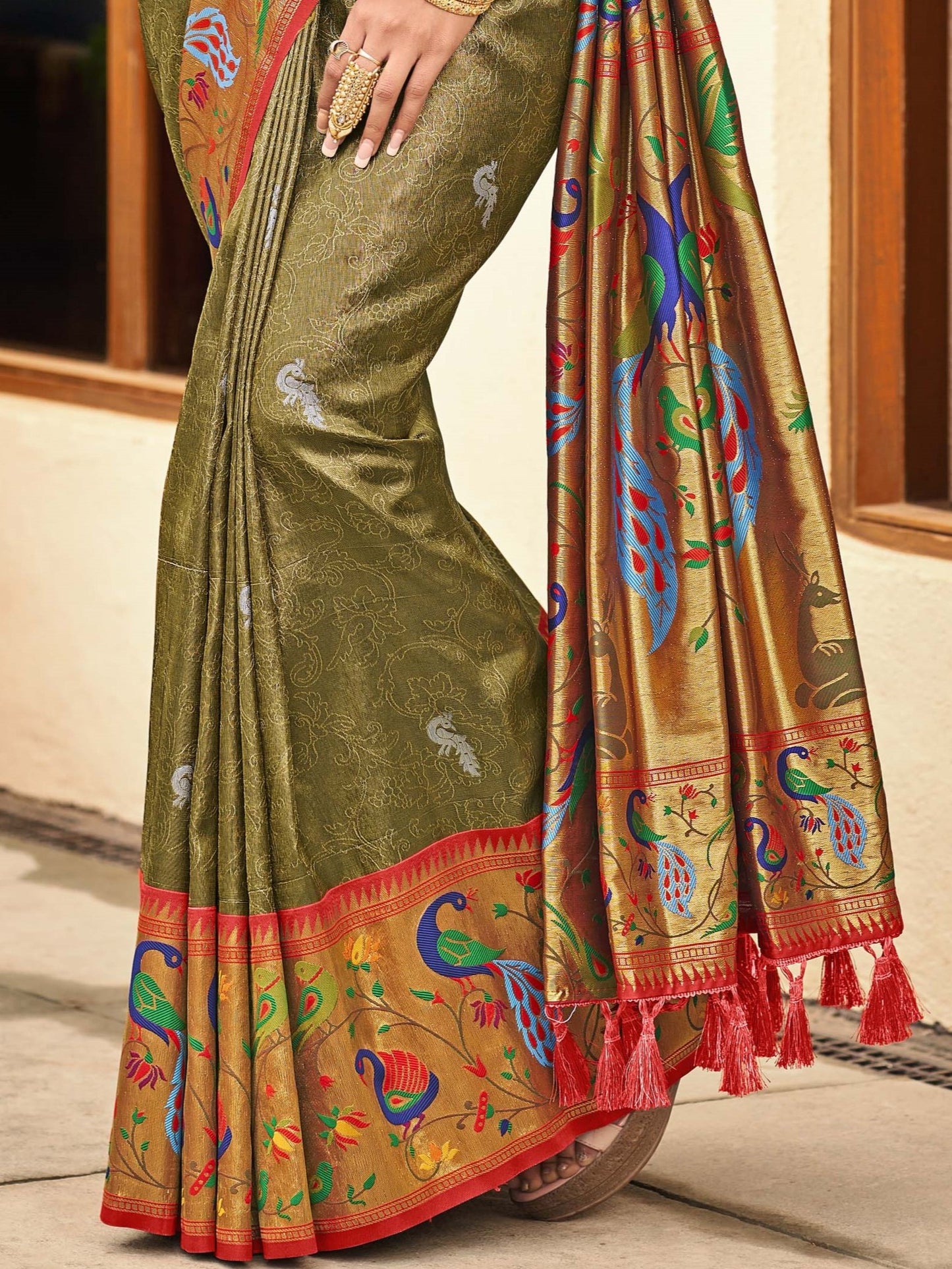 Moss Green Paithani Saree