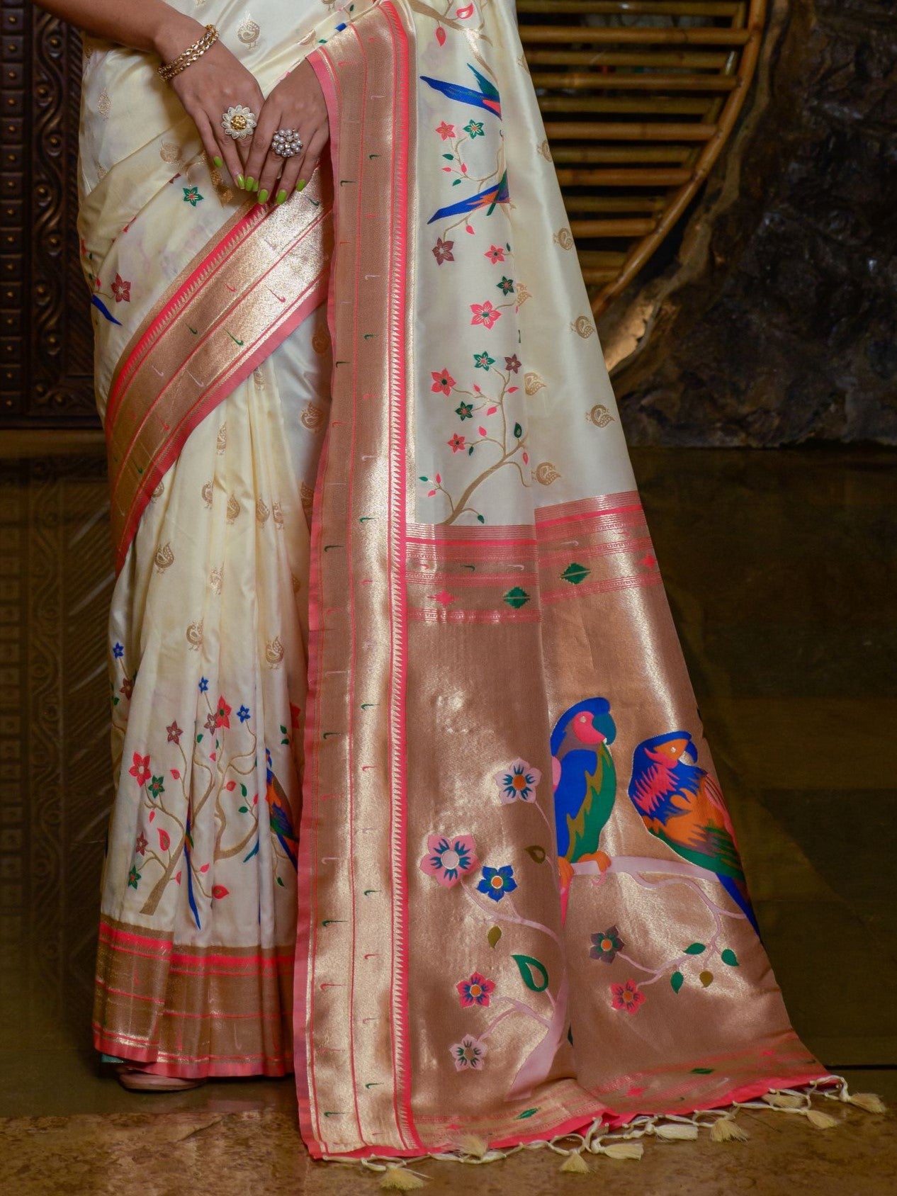 Pure Off White Woven Paithani Saree