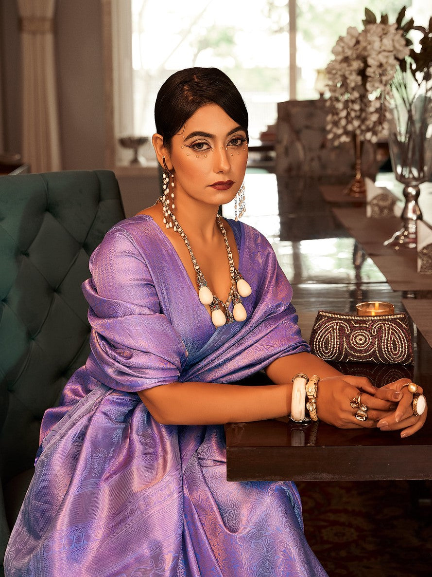 Lavender Purple Woven Kanjivaram Saree