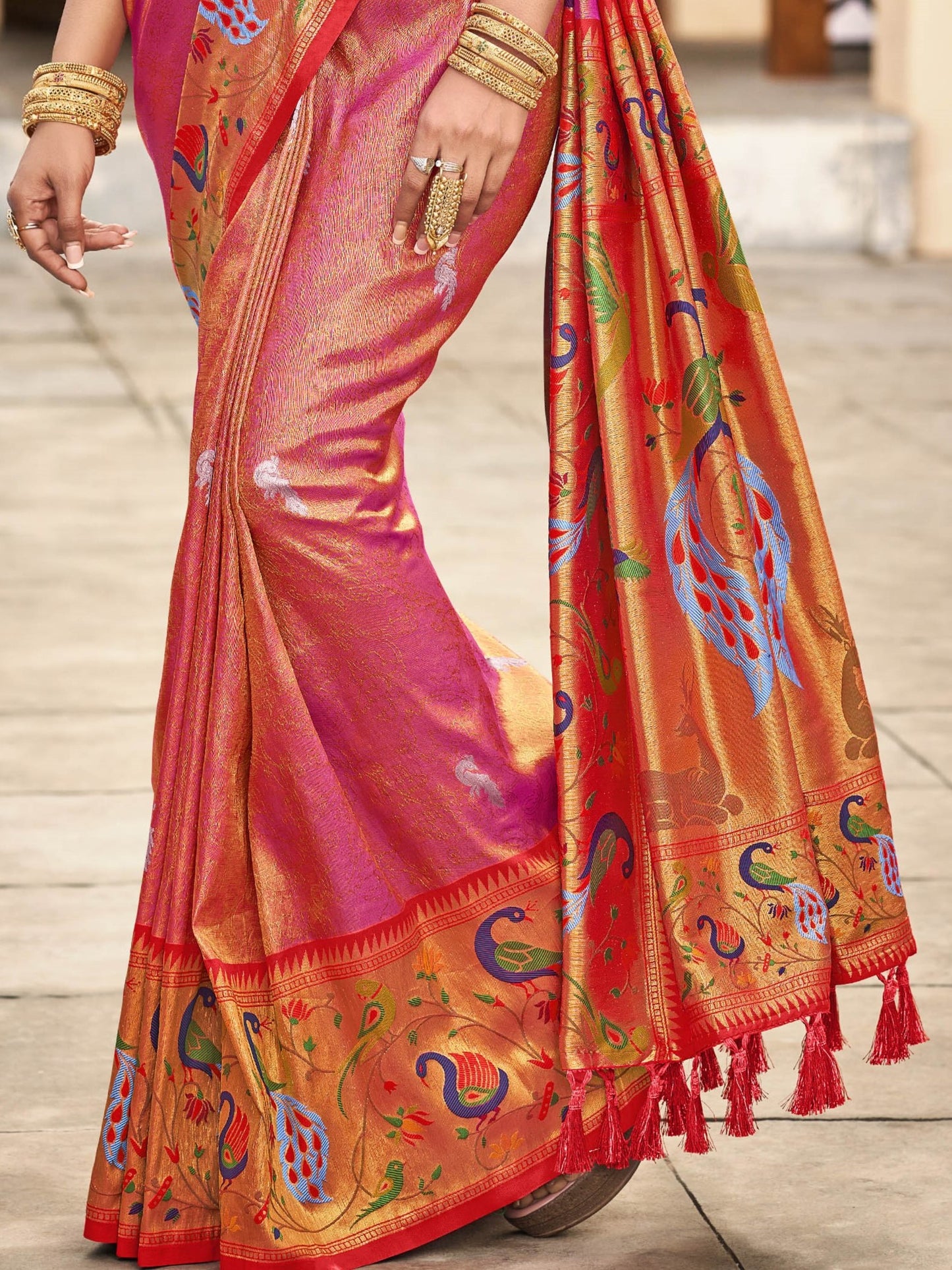 Coral Pink Paithani Saree