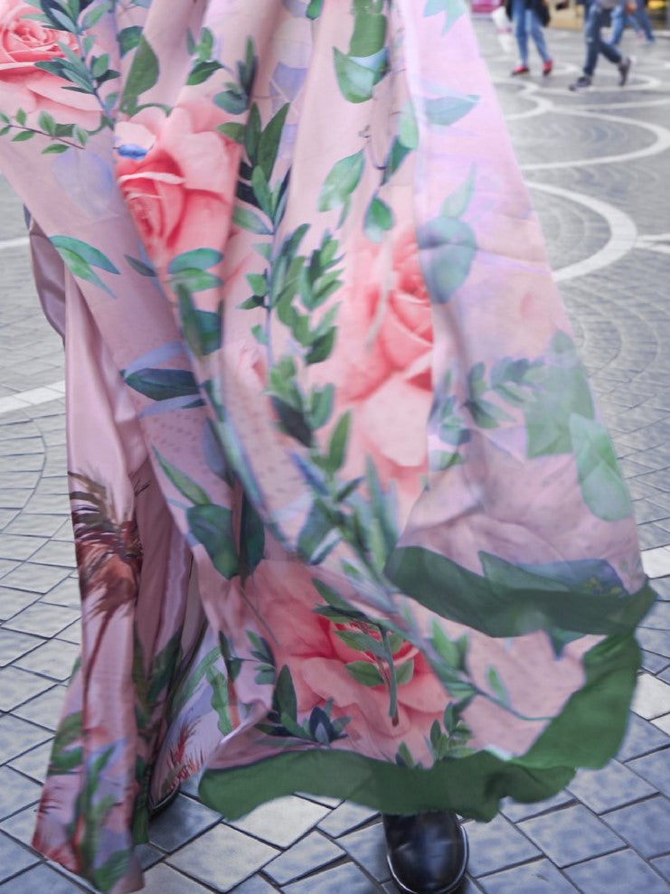 Light Pink Floral Print Crepe Saree