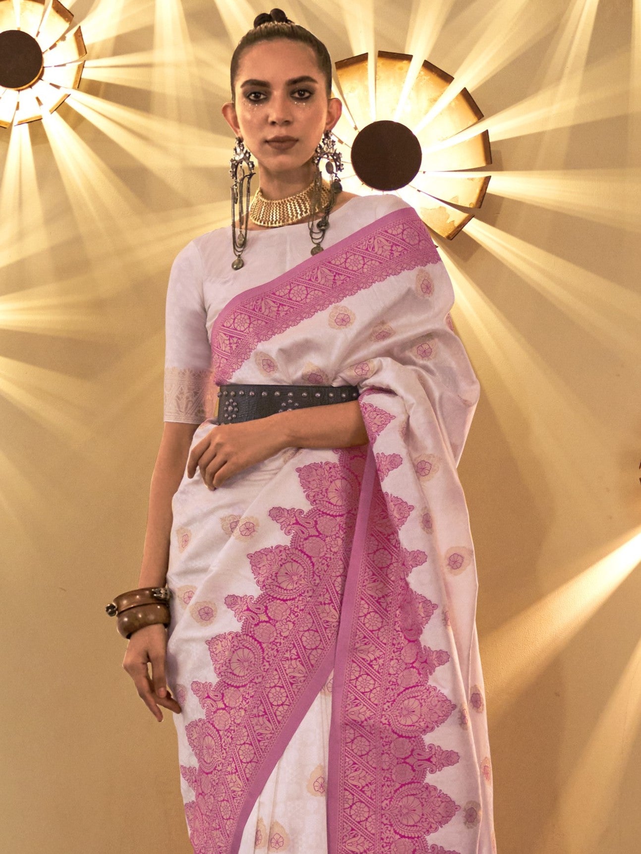 Seashell Pink Woven Banarasi Saree