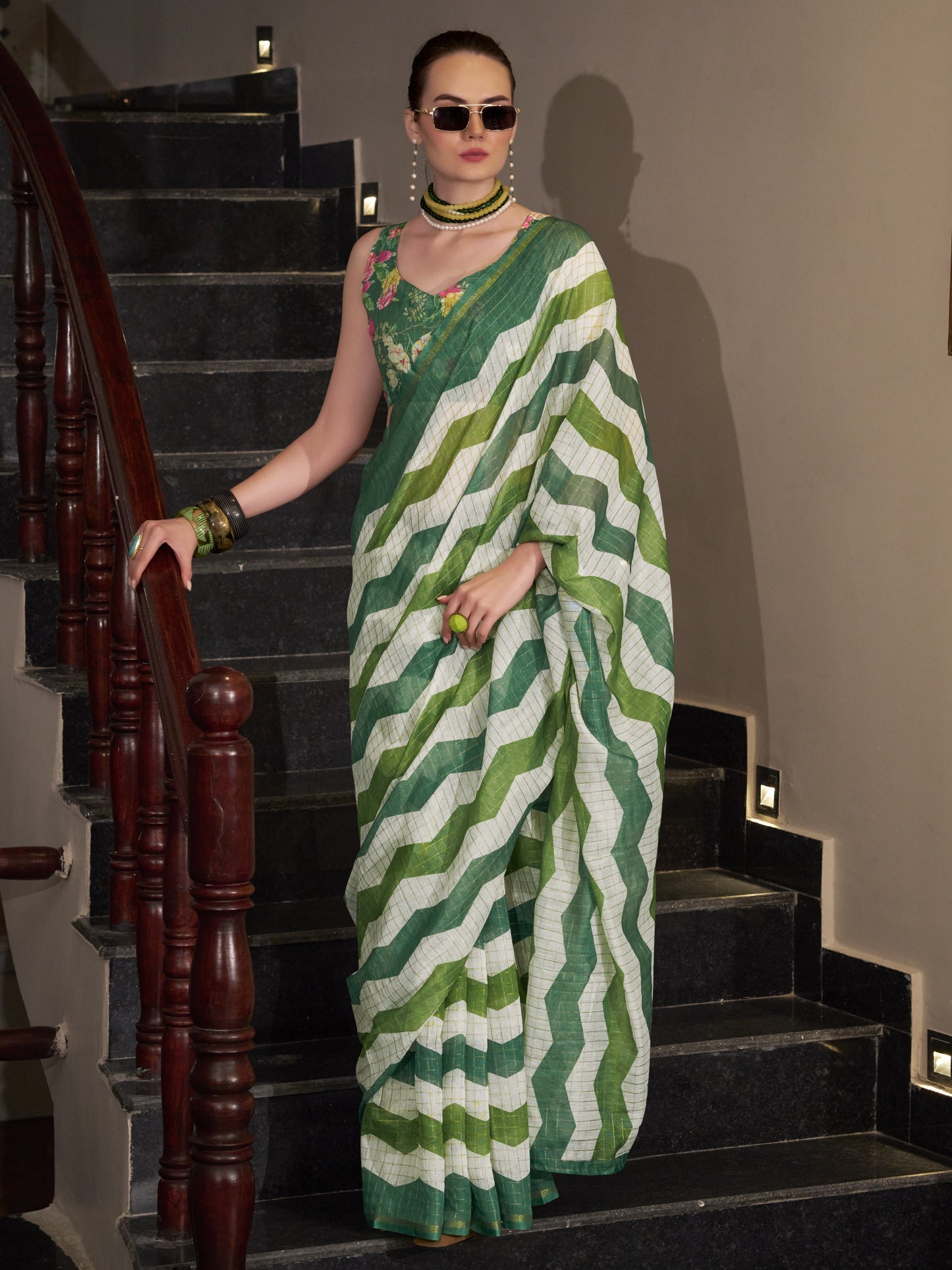 Green & White Cotton Silk Saree