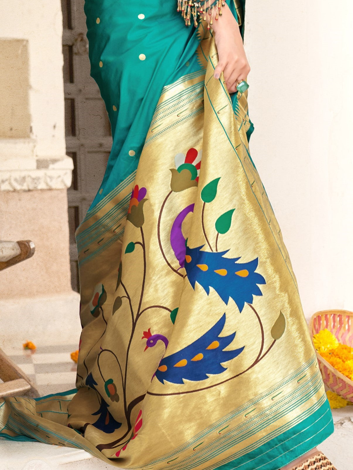 Light Sea Green Paithani Saree