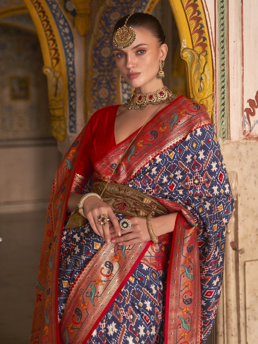 Indigo Blue Patola Paithani Silk Saree