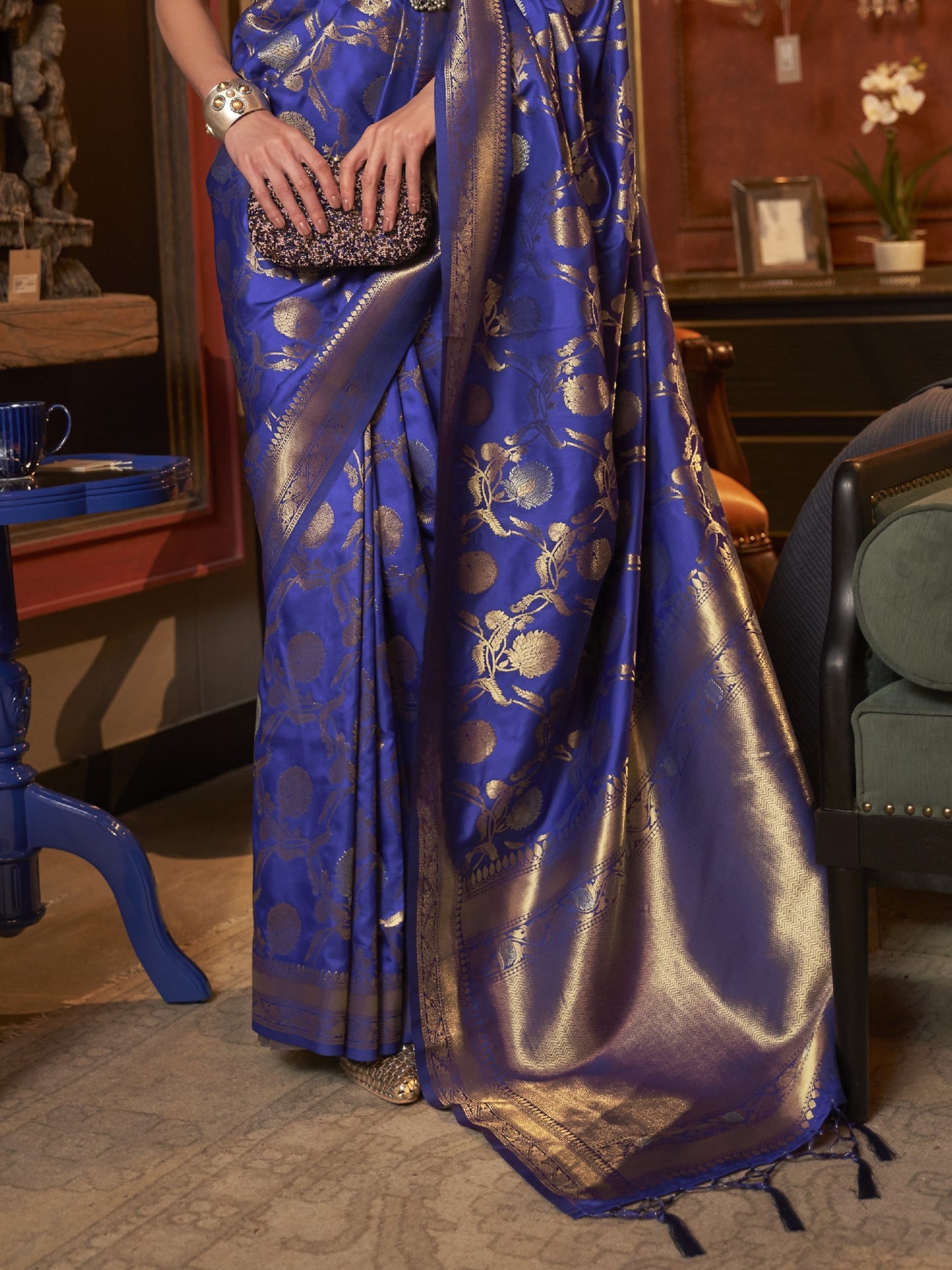Royal Blue Woven Banarasi Saree