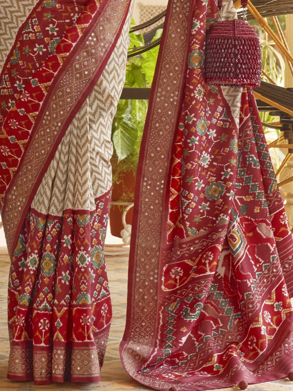 Carmine Brown Patola Saree