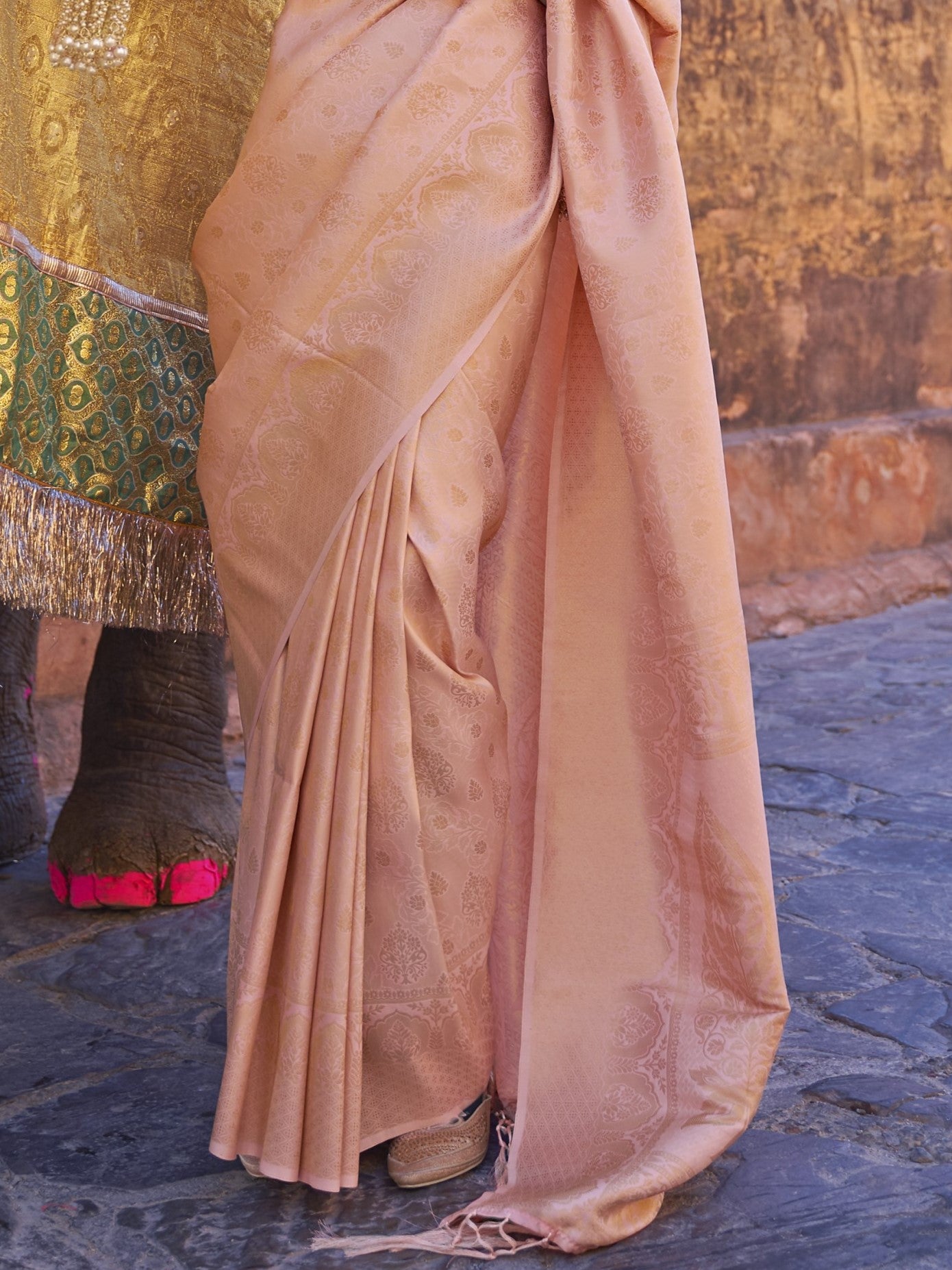 Tan Pink Kanjivaram Saree