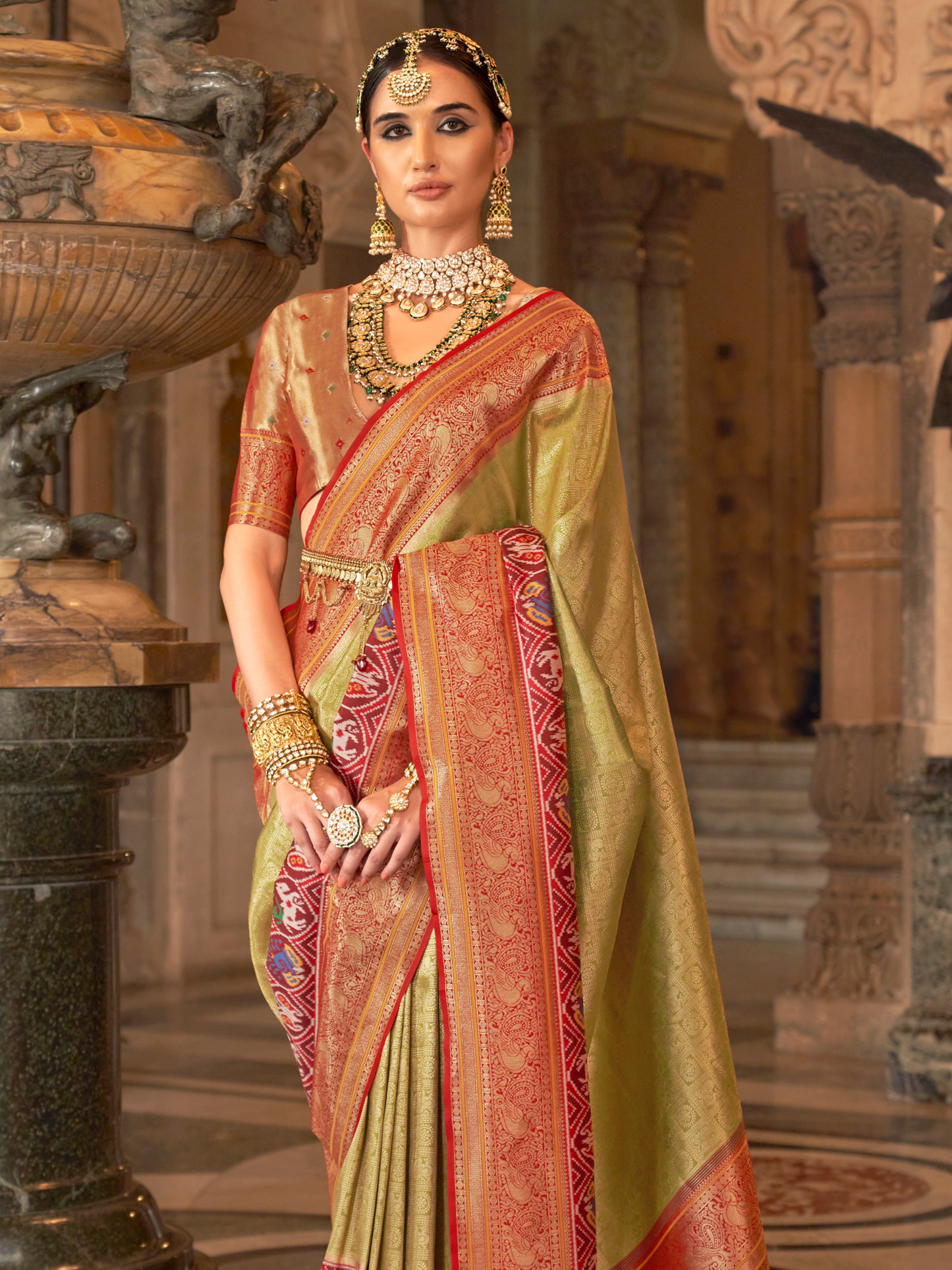 Sage Green Woven Kanjivaram Patola Silk Saree
