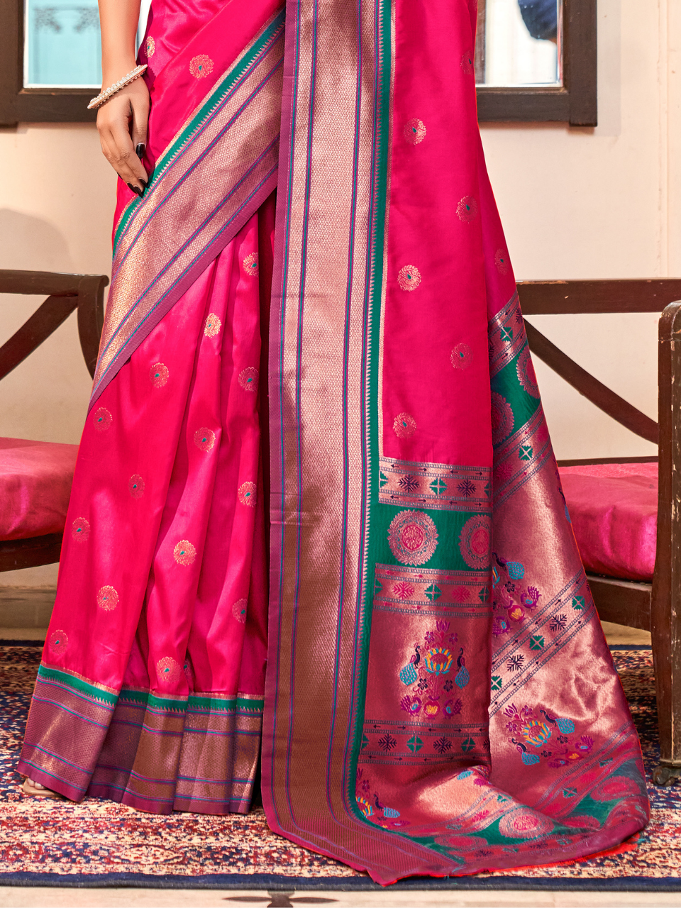 Bright Pink Woven Soft Silk Paithani Saree