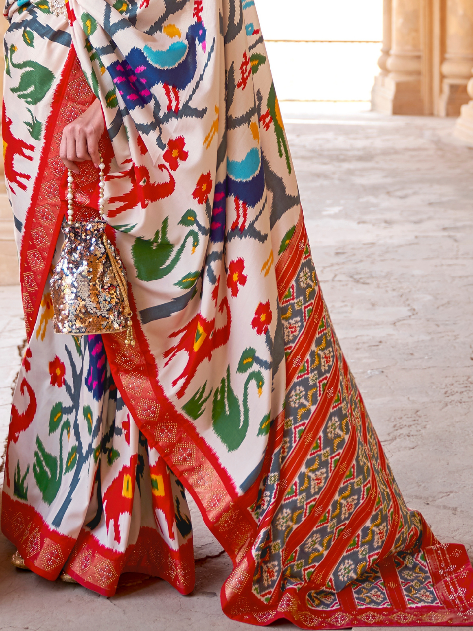 Ivory White Patola Silk Saree