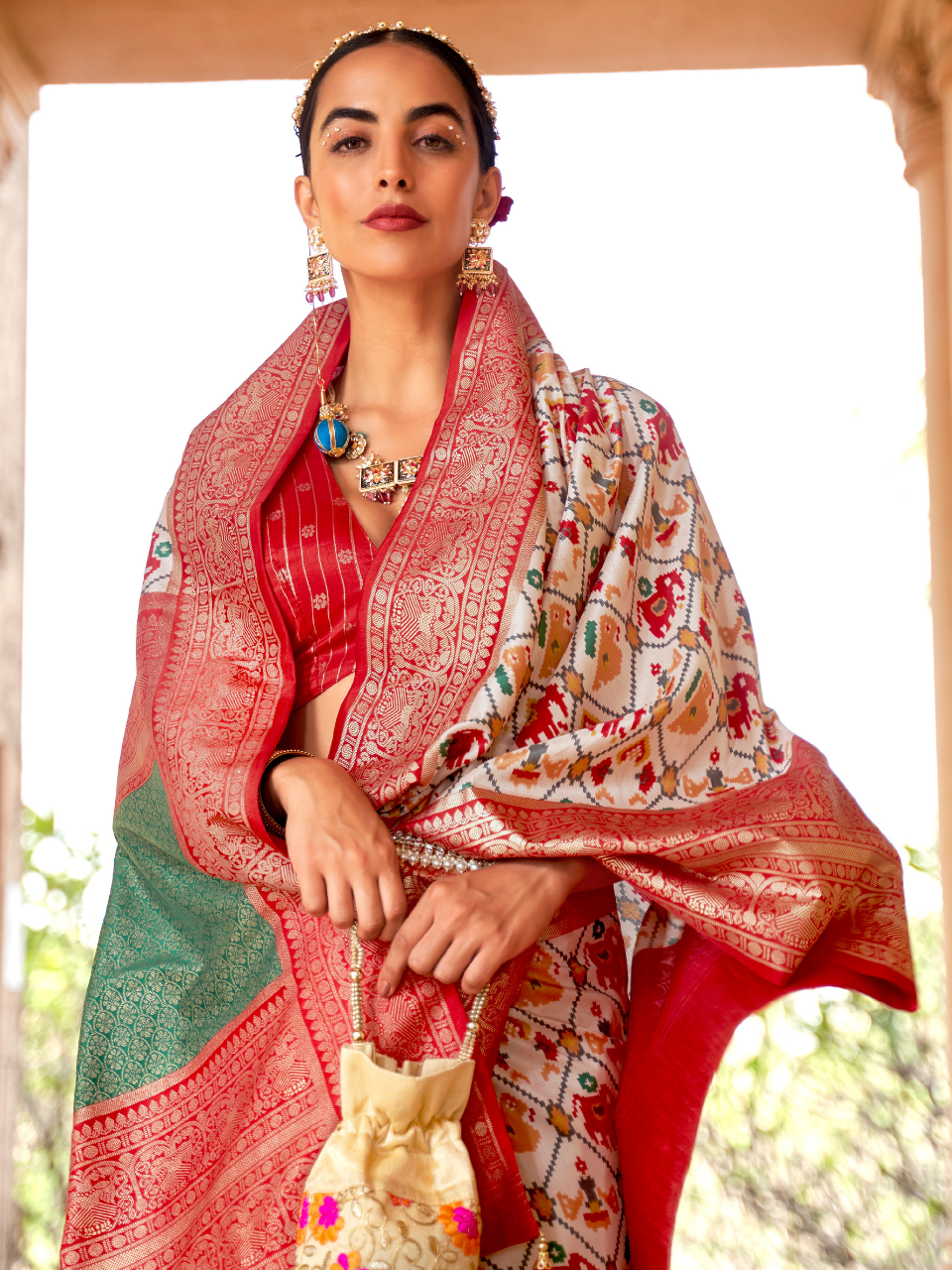 Antique White Patola Silk Saree