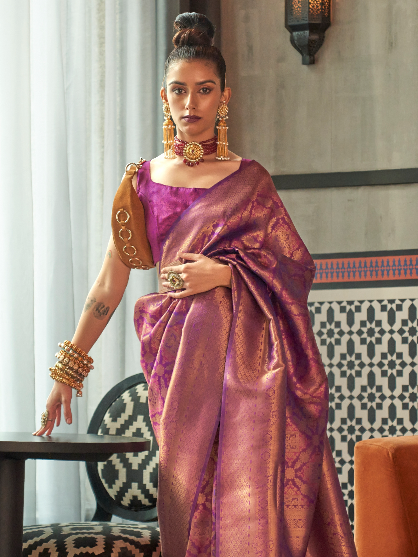 Mulberry Purple Woven Kanjivaram Silk Saree