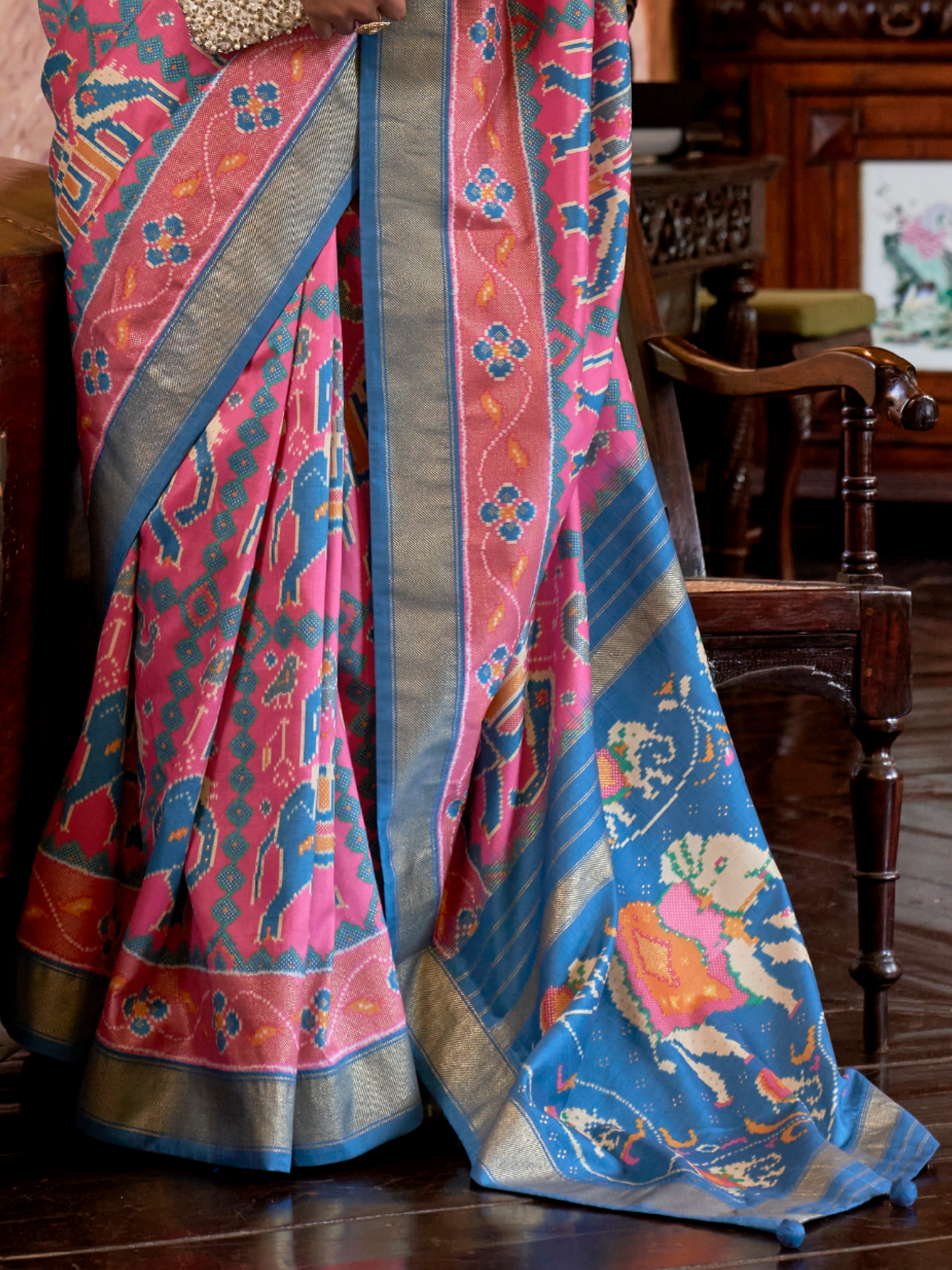 Bubblegum Pink Woven Patola Tussar Silk Saree