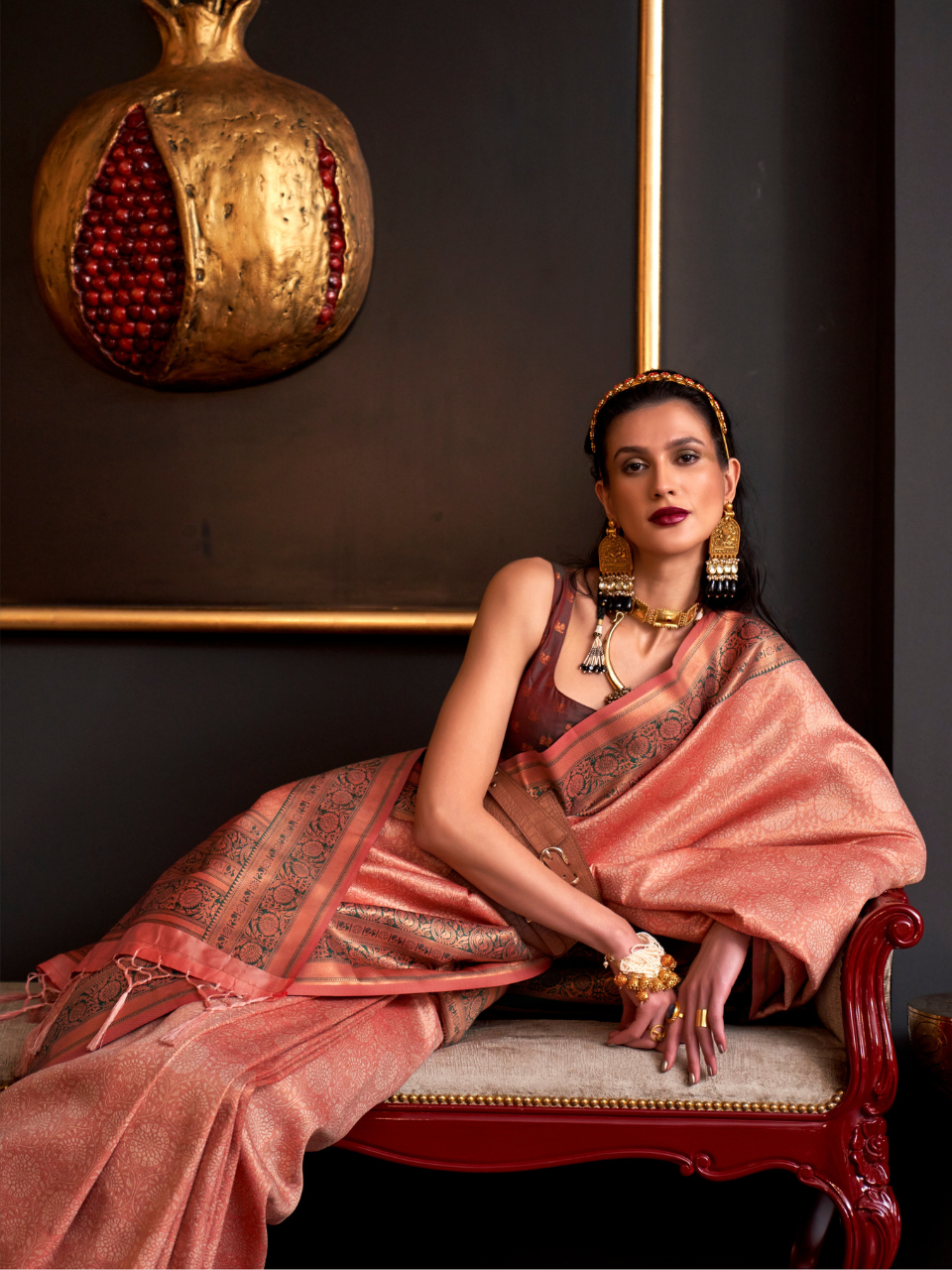 Festive Peach Woven Banarasi Silk Saree