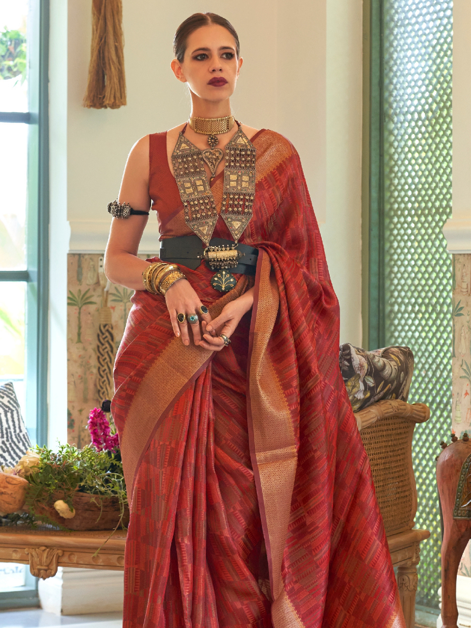 duel tone organza saree