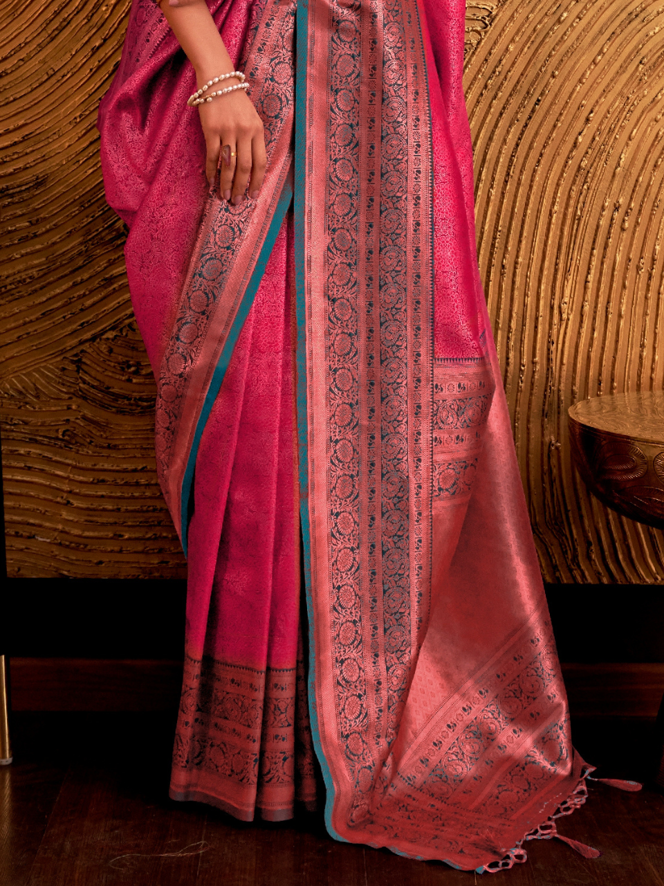Deep Pink Woven Banarasi Silk Saree