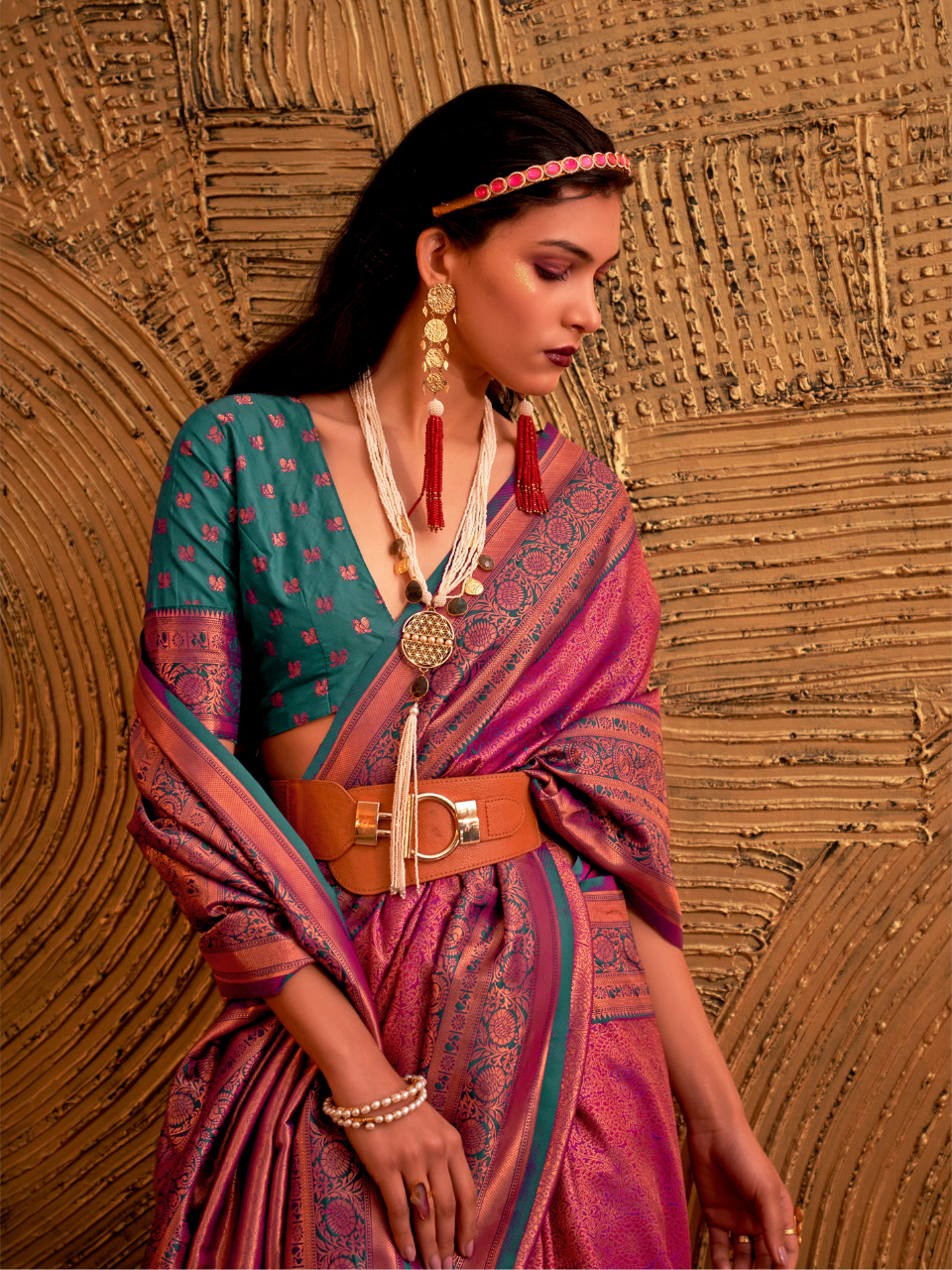 Deep Pink Woven Banarasi Silk Saree