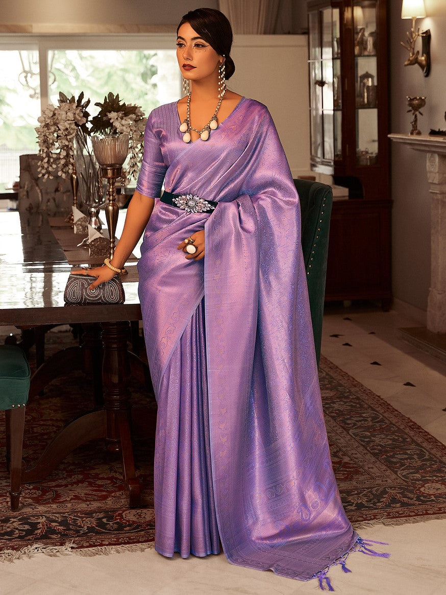 Lavender Purple Woven Kanjivaram Saree