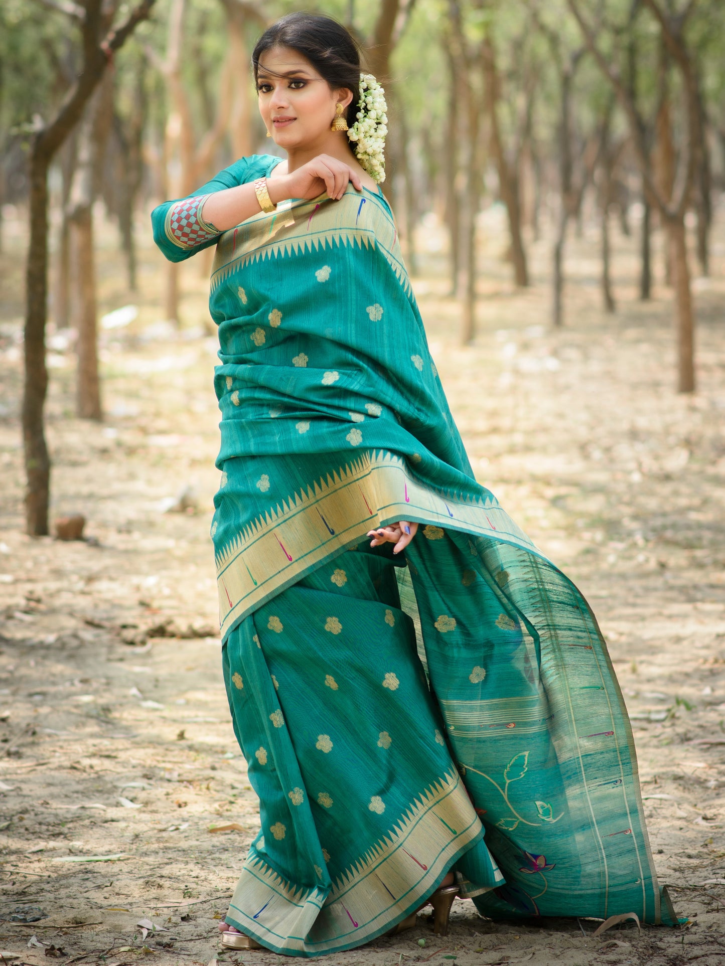 Ice Blue Tussar Silk Paithani Saree
