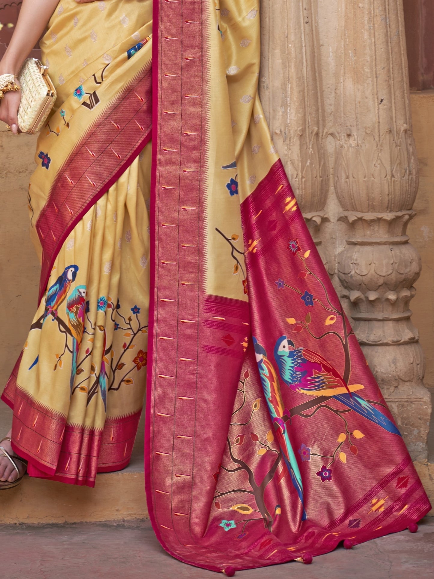 Crayola Yellow Paithani Saree
