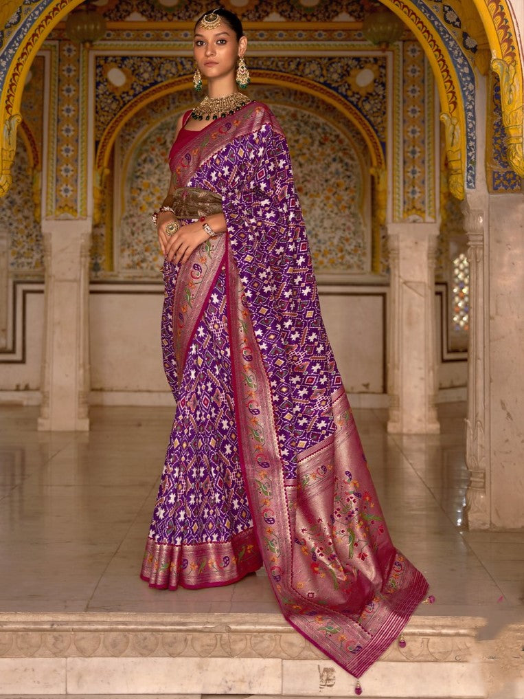 French Violet Patola Paithani Silk Saree