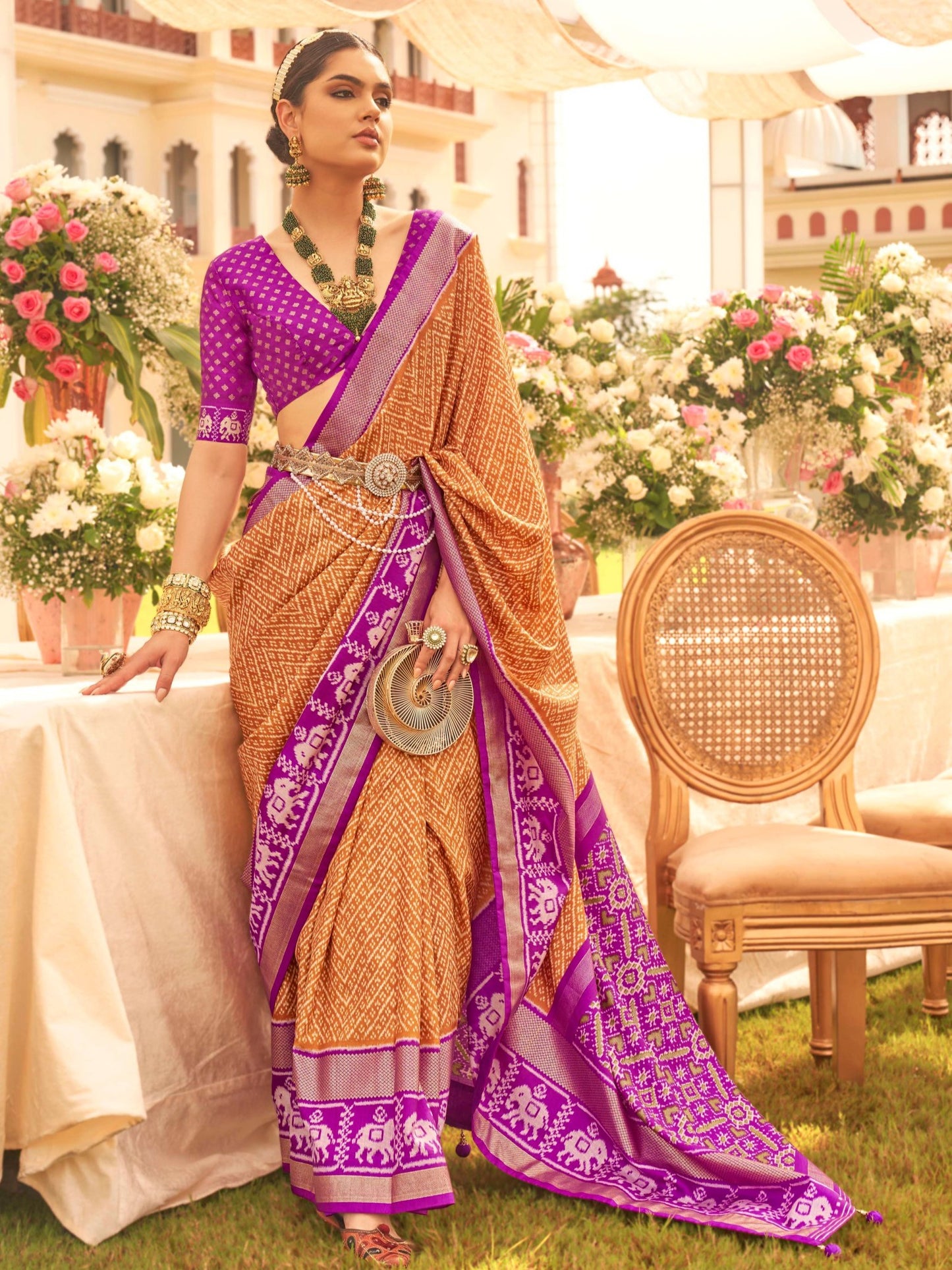 Ochre Orange and Purple Patola Saree