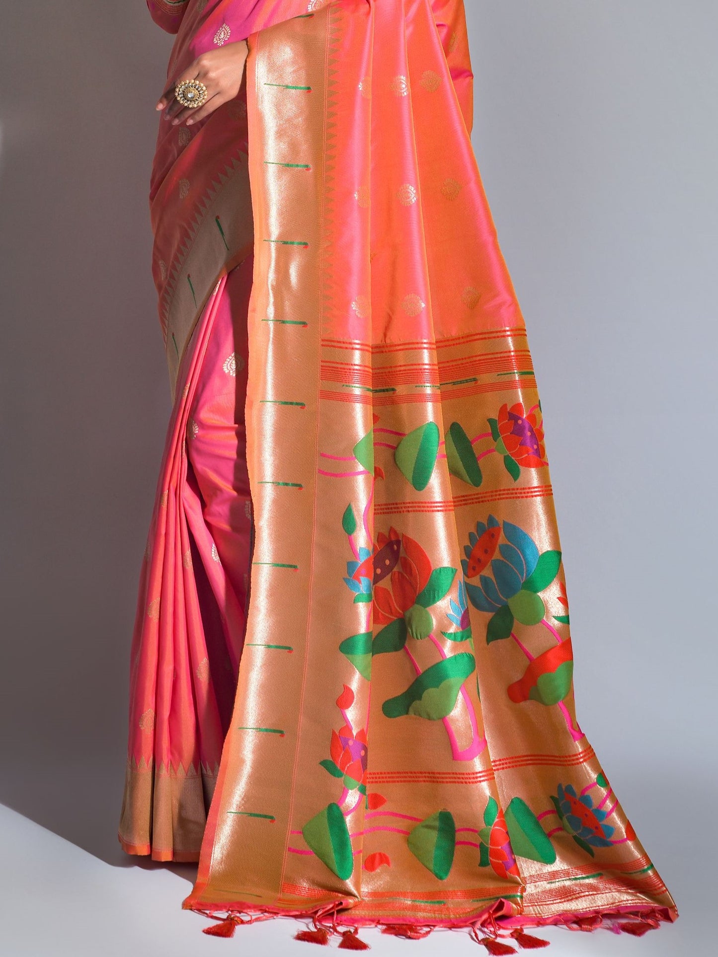 Coral Peach Paithani Saree