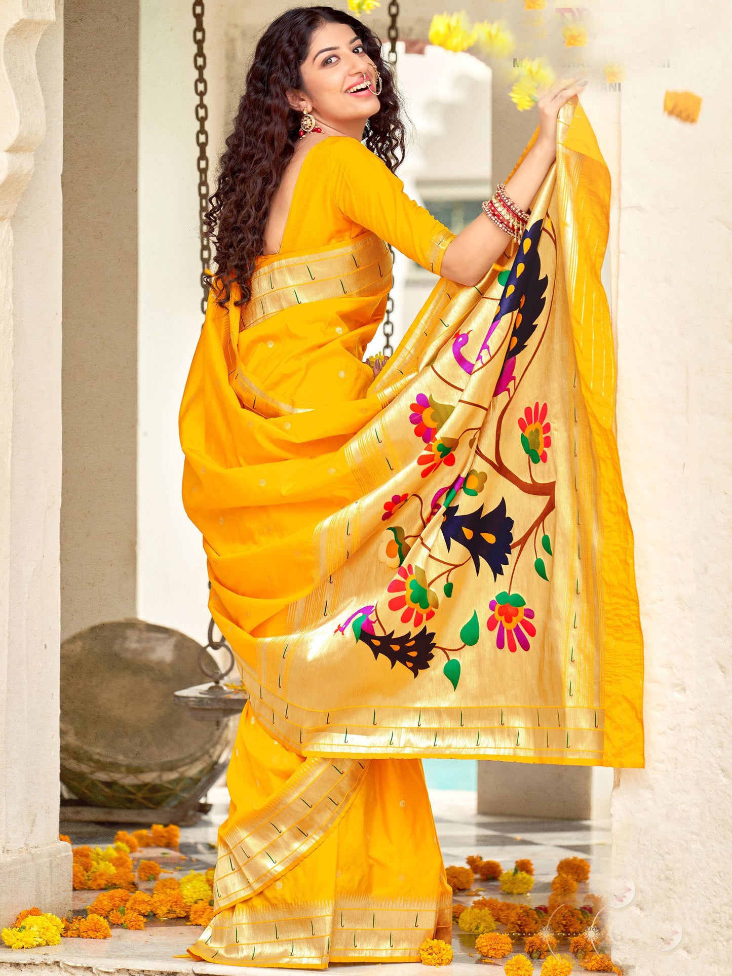 yellow paithani