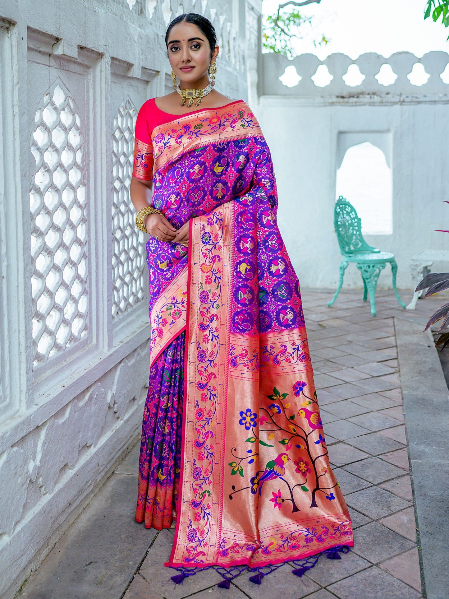 Purple & Pink Woven Patola Paithani Silk Saree
