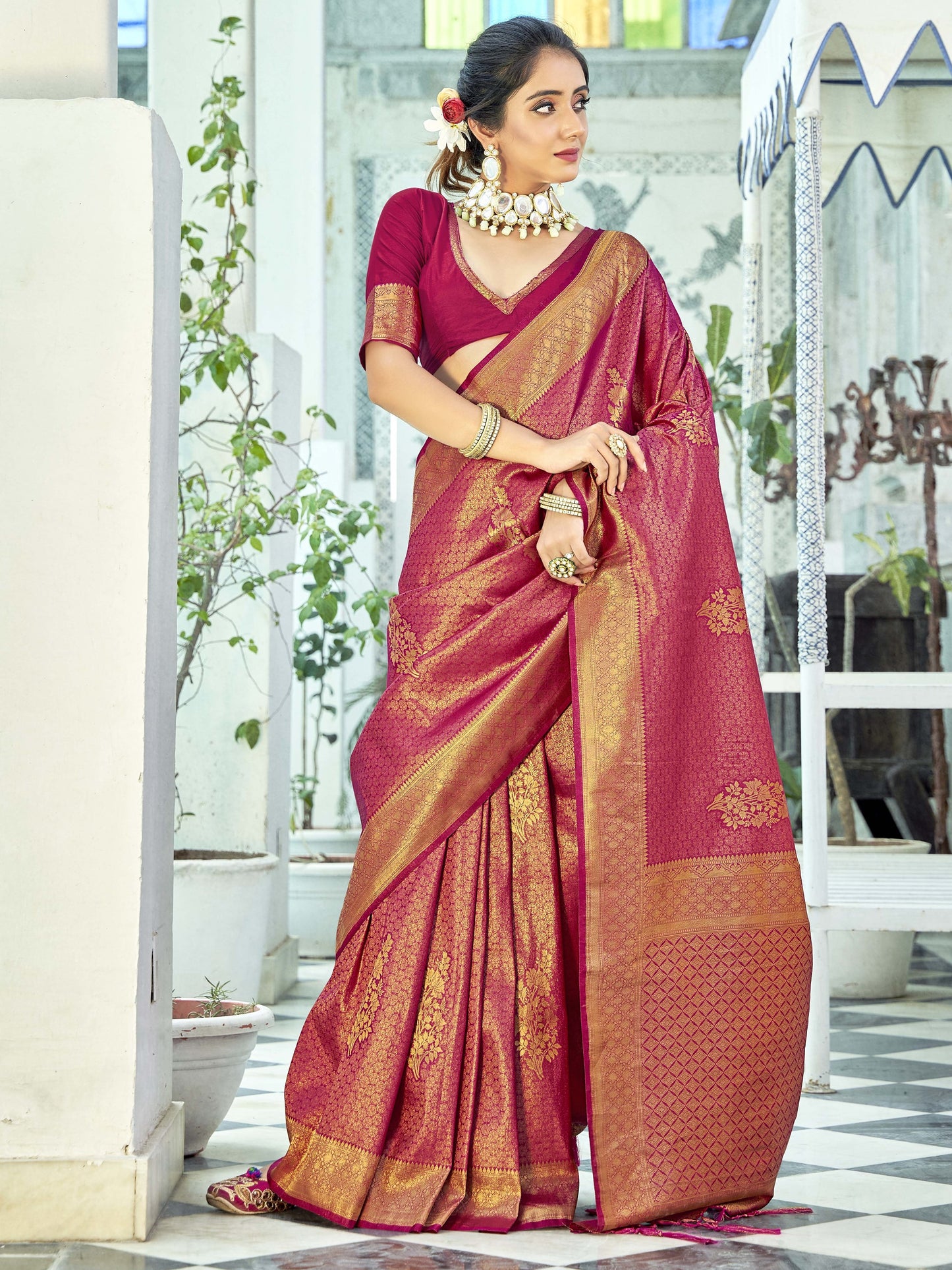 Cerise Magenta Kanjivaram Saree