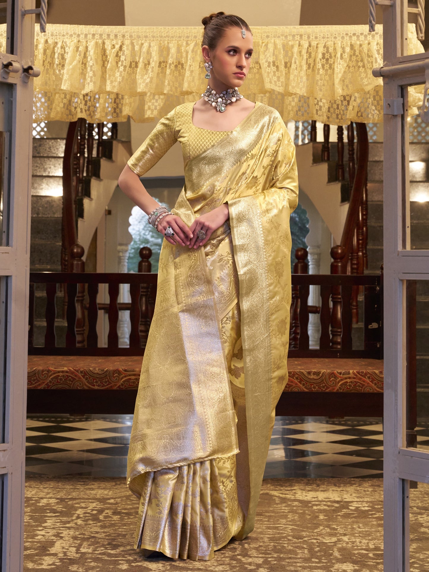 Festive Golden Woven Banarasi Satin Silk Saree