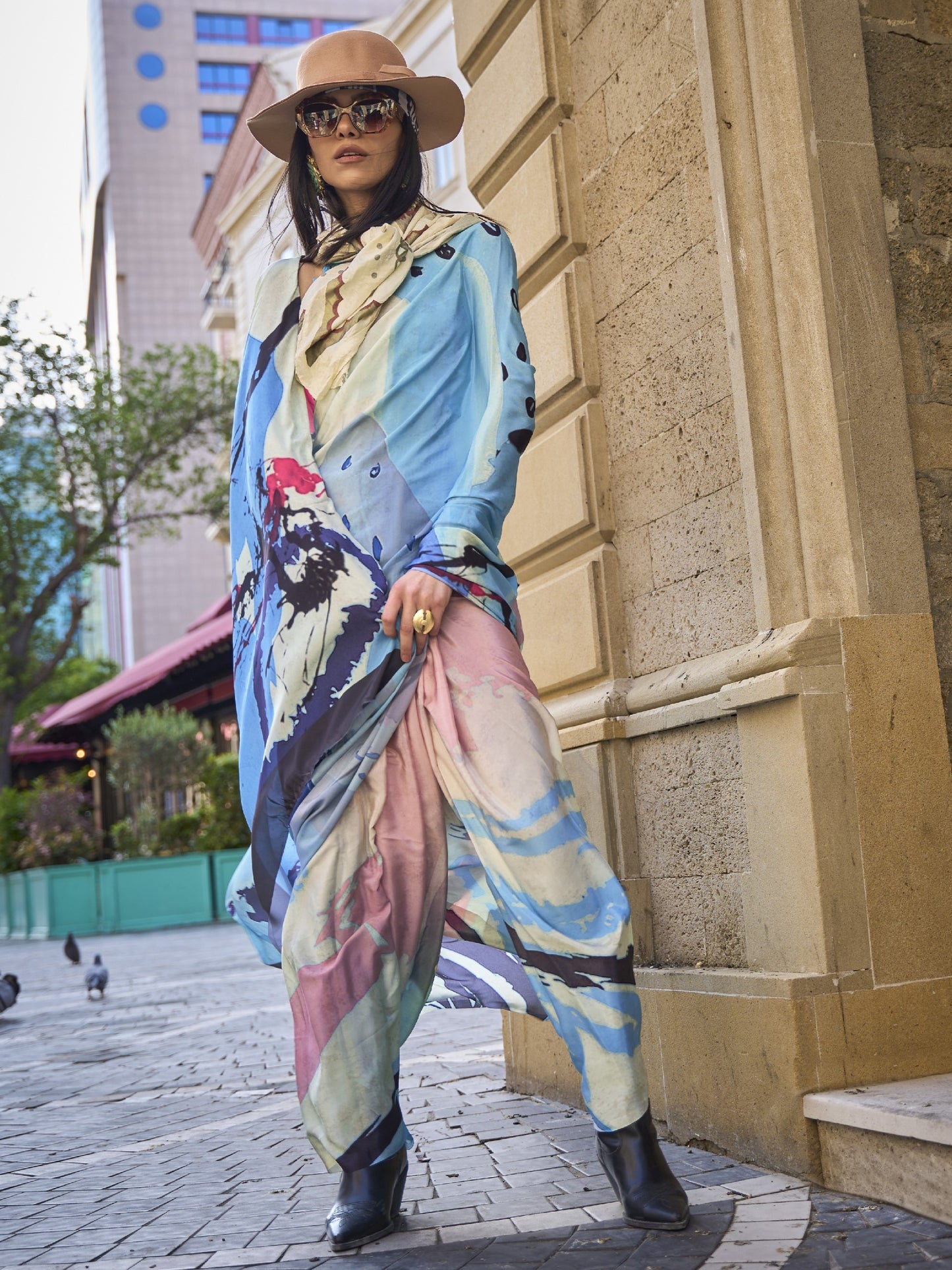 Multicolor Digital Print Crepe Saree