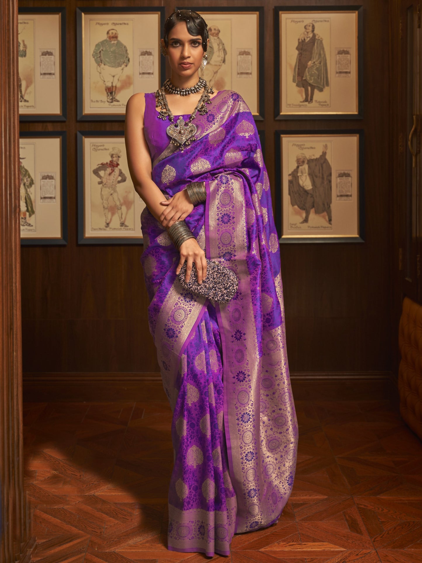 Dark Purple Woven Banarasi Saree