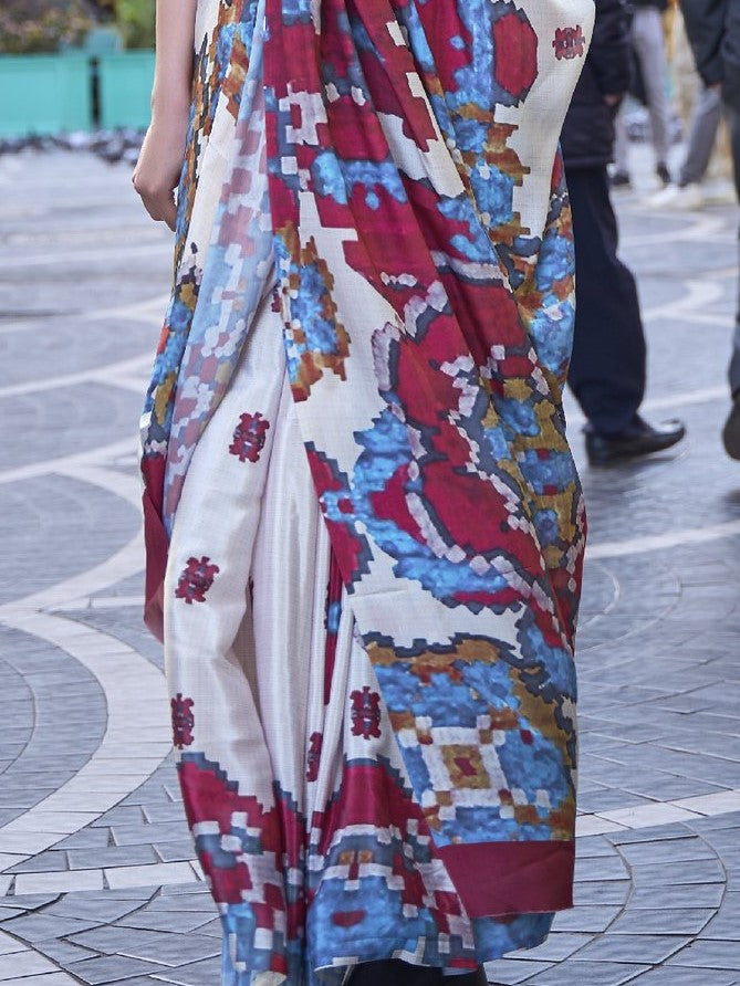 Multicolor Digital Print Crepe Saree
