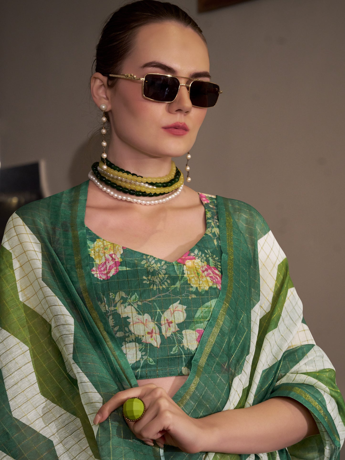 Green & White Cotton Silk Saree