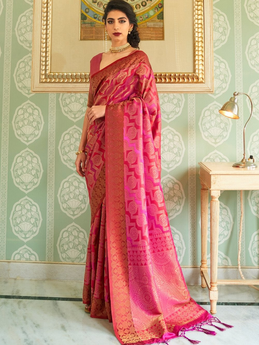 Cerise Magenta Kanjivaram Saree
