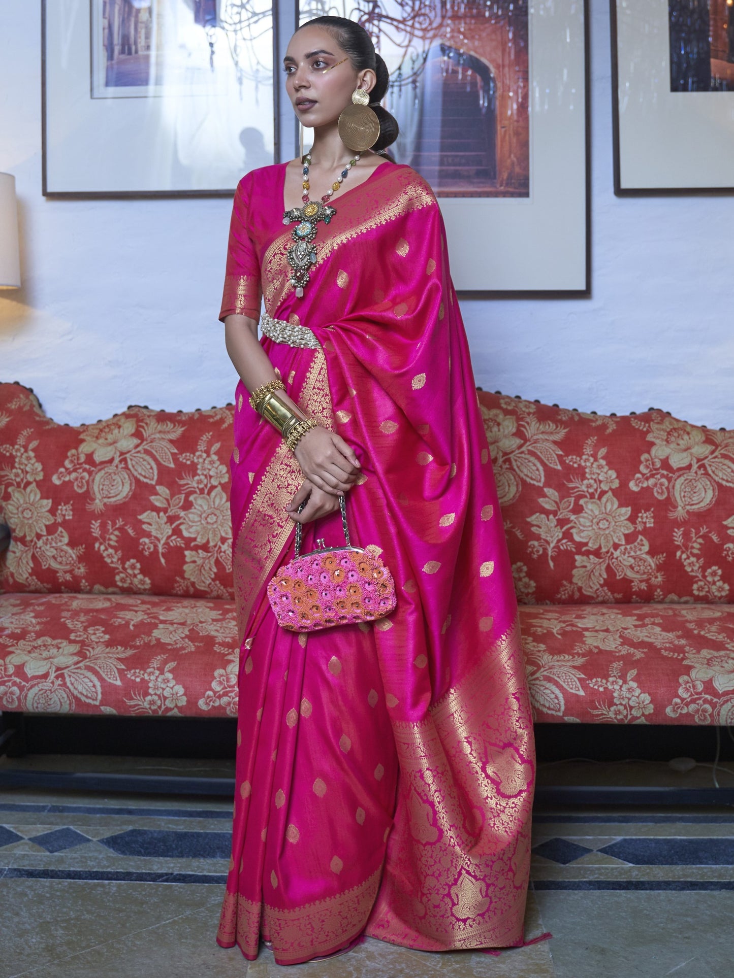 Deep Pink Banarasi Saree