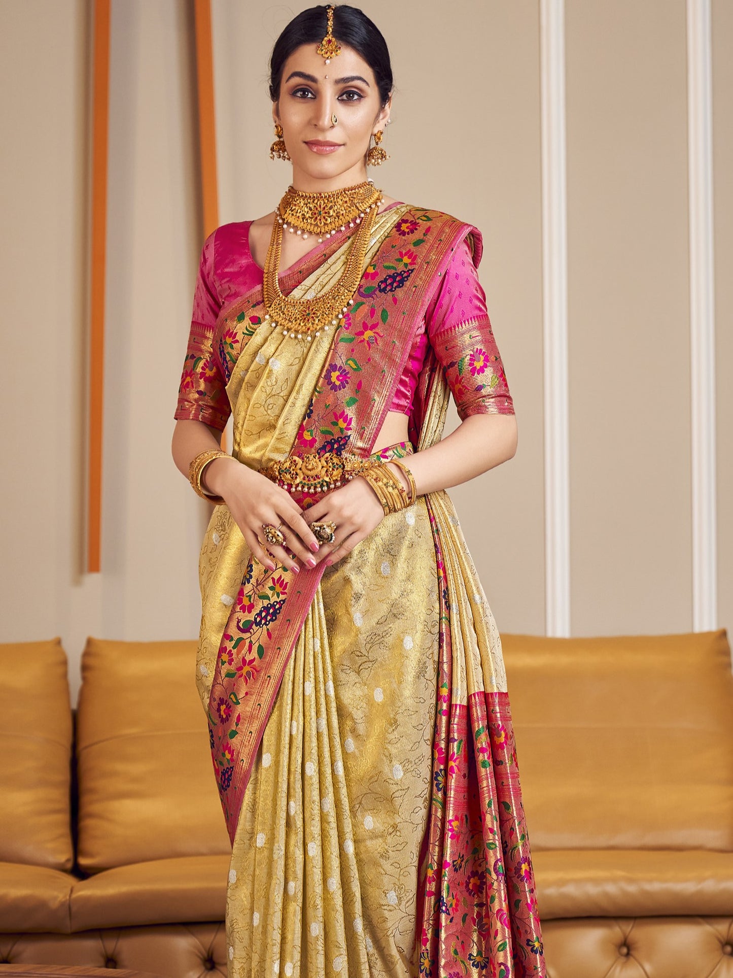 Flax White Paithani Saree